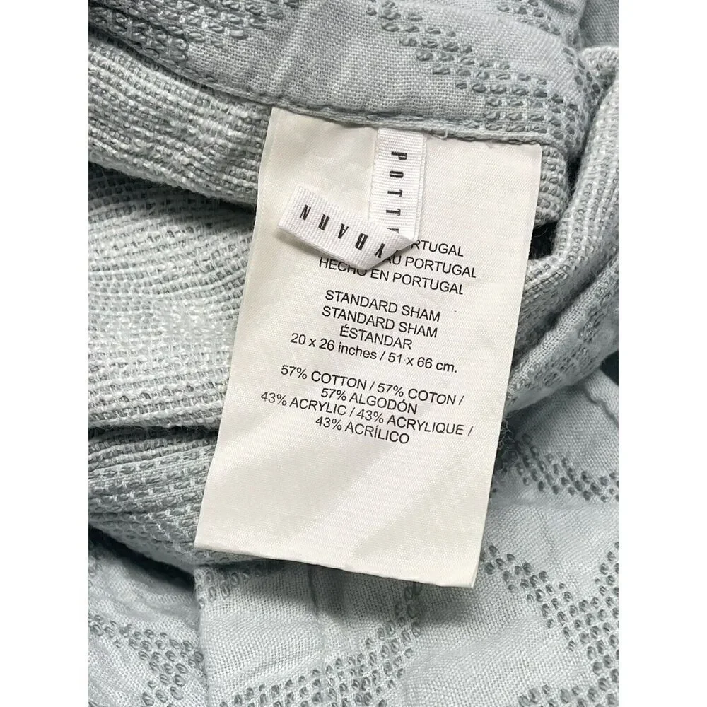 Pottery Barn Jacquard Matelasse Blue Gray Standard Pillow Shams 20x26” Set Of 2